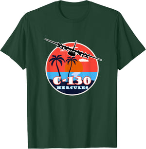 C-130 Vintage Tropical Sunset Cargo Aviation T-Shirt - T-Shirt | Forest