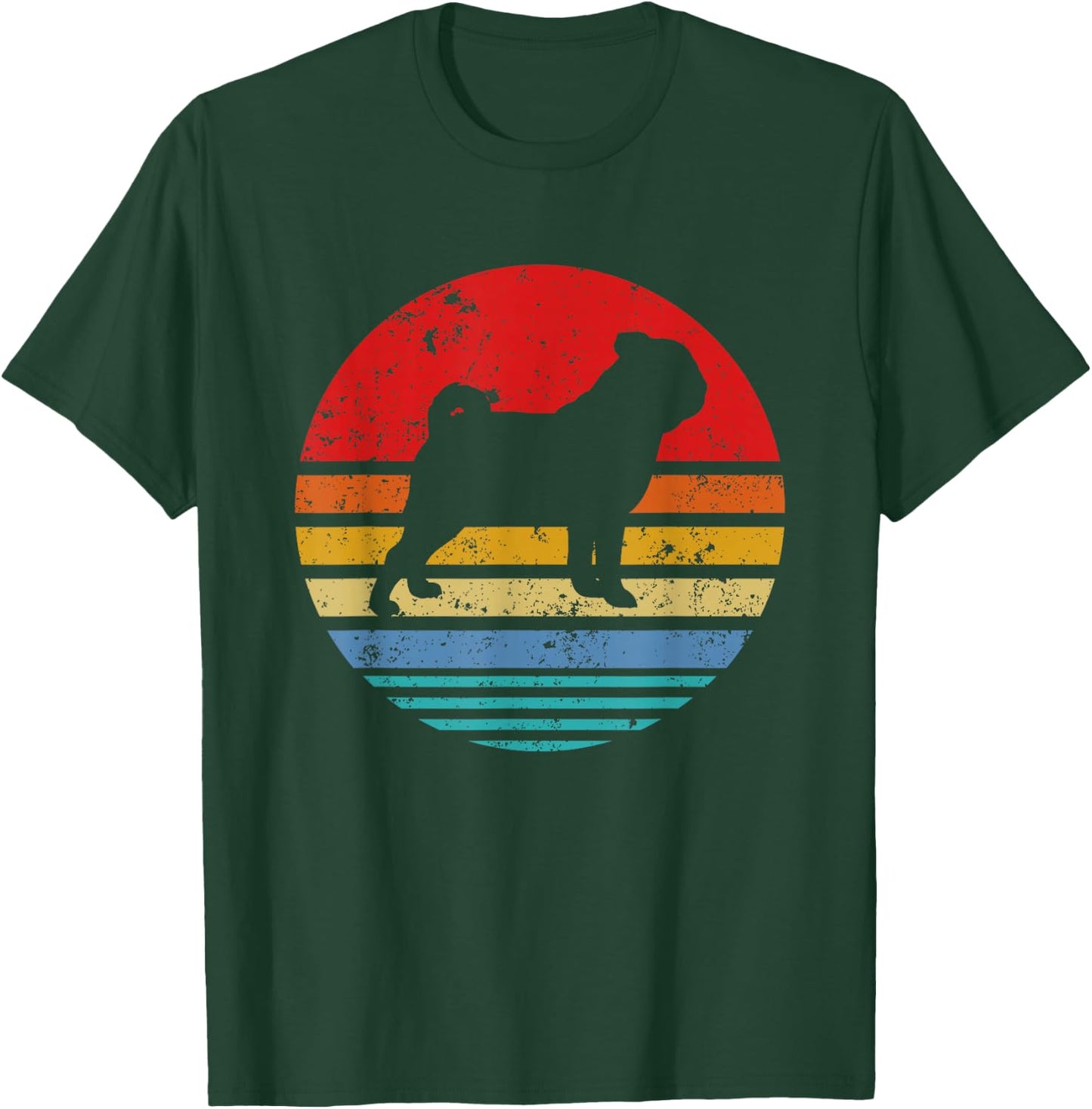 Pug Retro Sunset Distressed Mom Dad Dog Lover Gift Men Women Girls Kids T-Shirt - T-Shirt | Forest