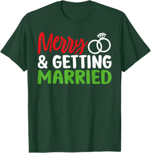 Merry and Getting Married Couples Christmas Pjs Pajamas T-Shirt - T-Shirt | Forest