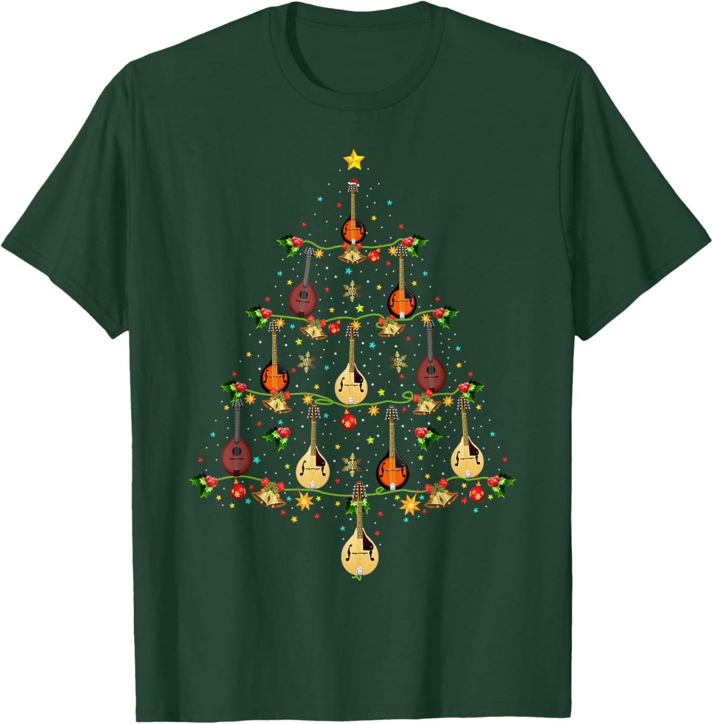 Mandolin Music Lover Xmas Gift Mandolin Christmas Tree T-Shirt - T-Shirt | Forest