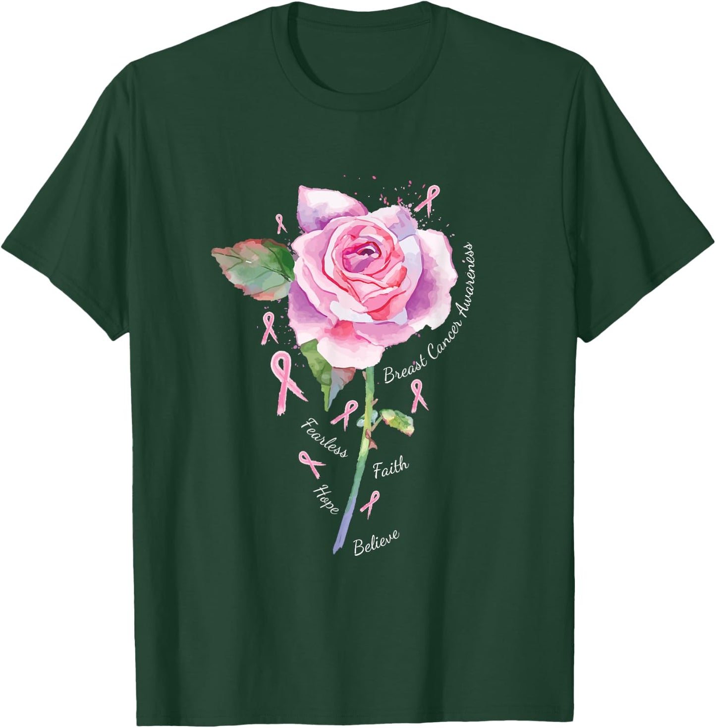 Breast Cancer Shirt Women Men Pink Ribbon Rose T-Shirt - T-Shirt | Forest