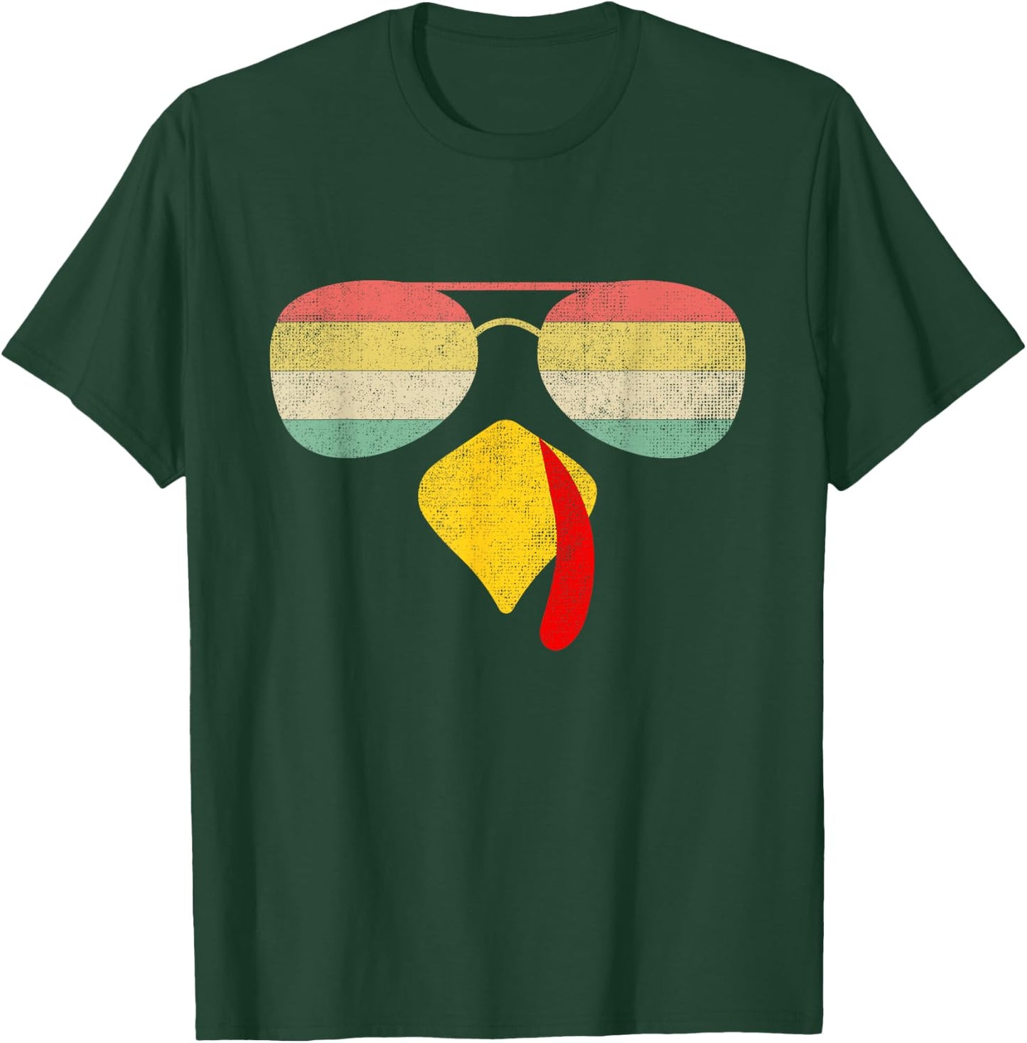 Vintage Turkey Face Thanksgiving With Sunglasses Boys Girls T-Shirt - T-Shirt | Forest