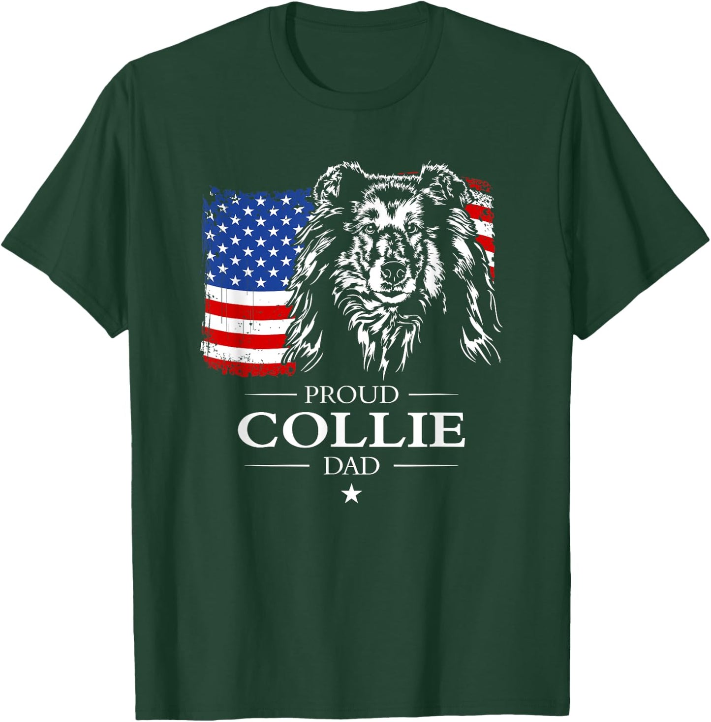 Proud Rough Collie Dad American Flag patriotic dog gift T-Shirt - T-Shirt | Forest