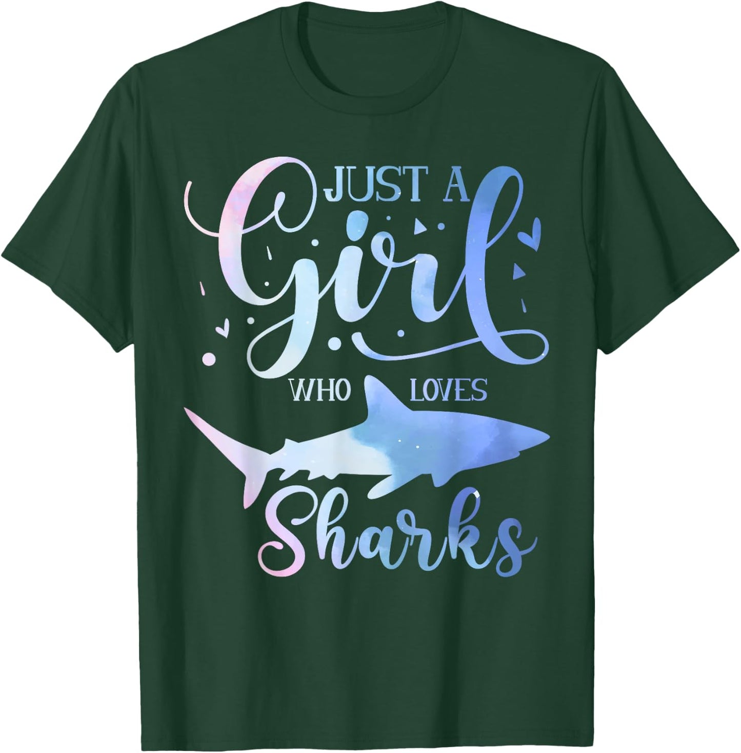 Just A Girl Who Loves Sharks Watercolor Cute Girls Kids T-Shirt - T-Shirt | Forest