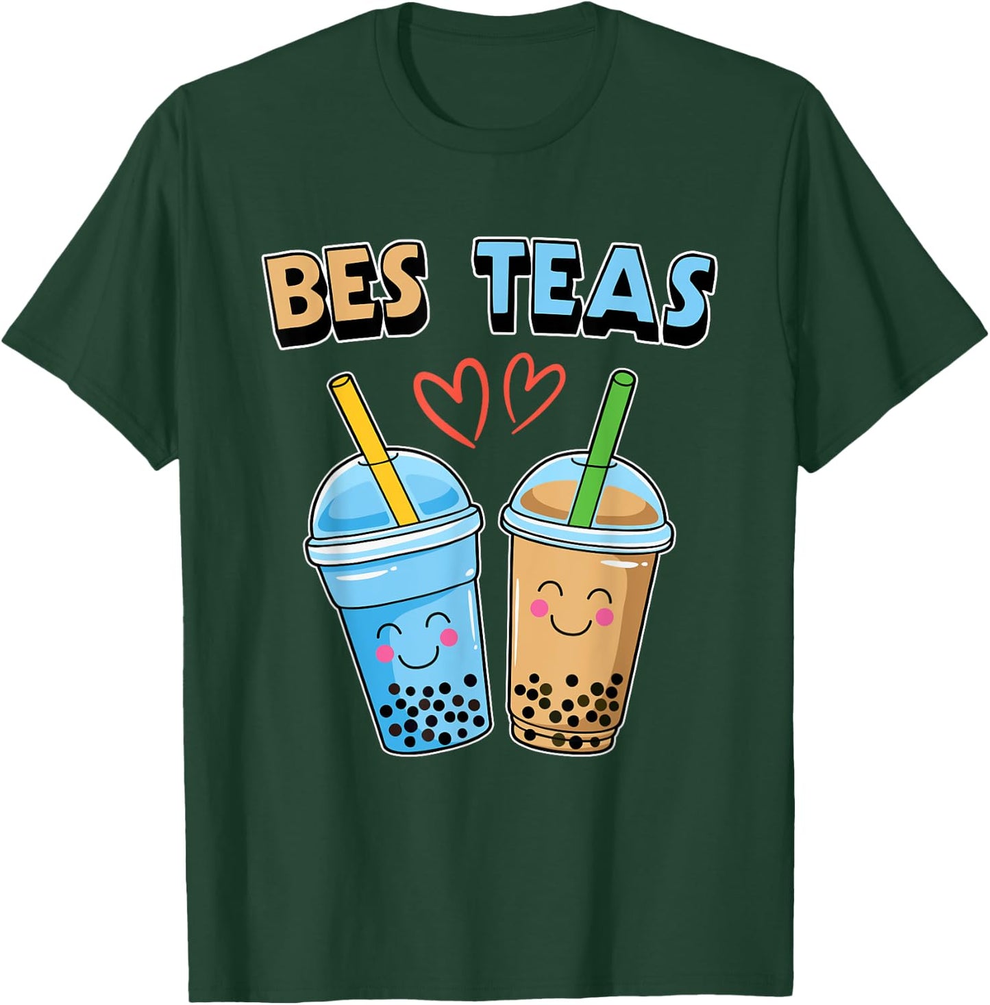 Boba Bubble Tea Bes Teas Kawaii Cute Bestie Blue and Brown T-Shirt - T-Shirt | Forest