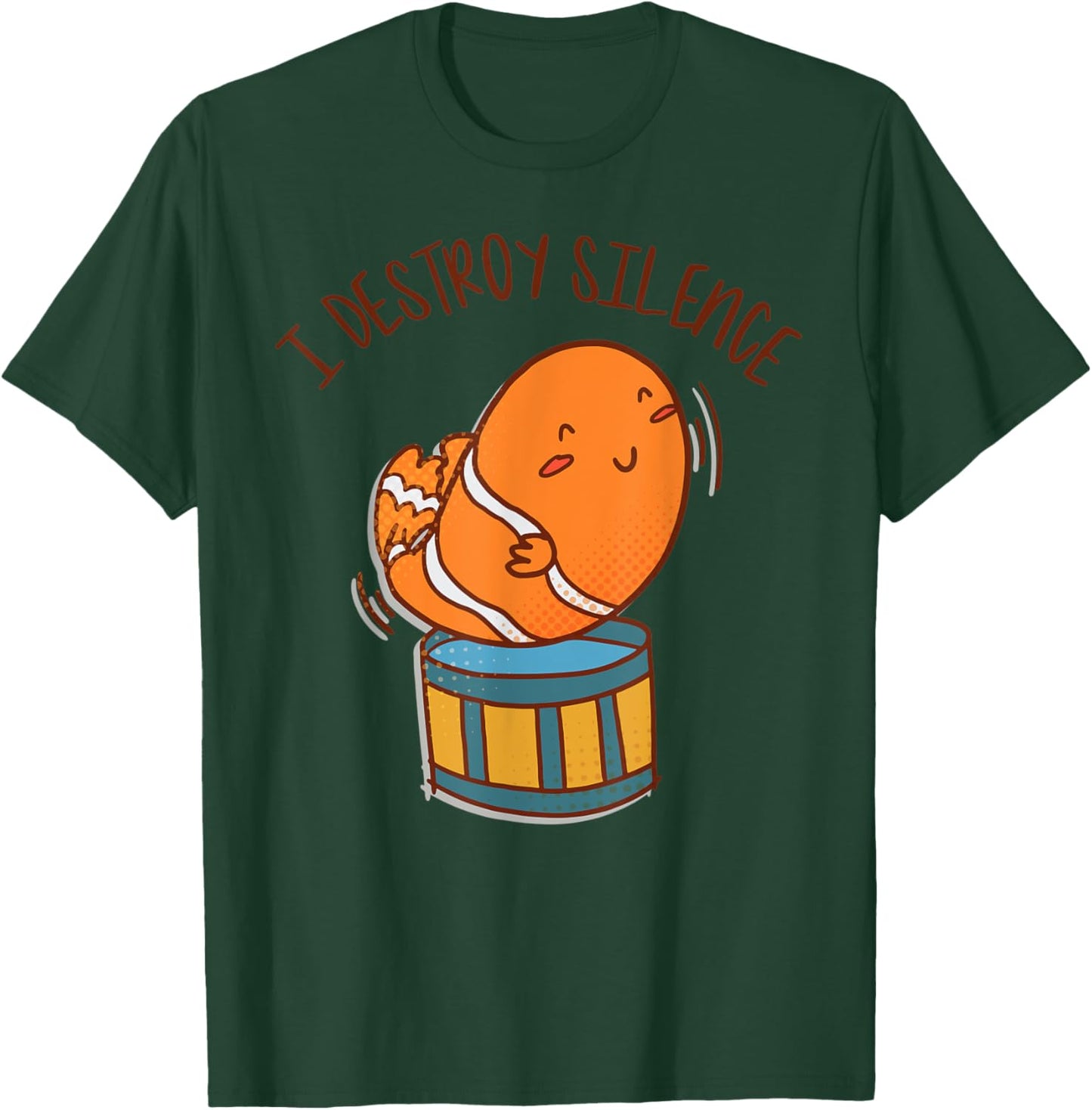 I Destroy Silence Rockstar Fish Playing Drums Musical Sea T-Shirt - T-Shirt | Forest