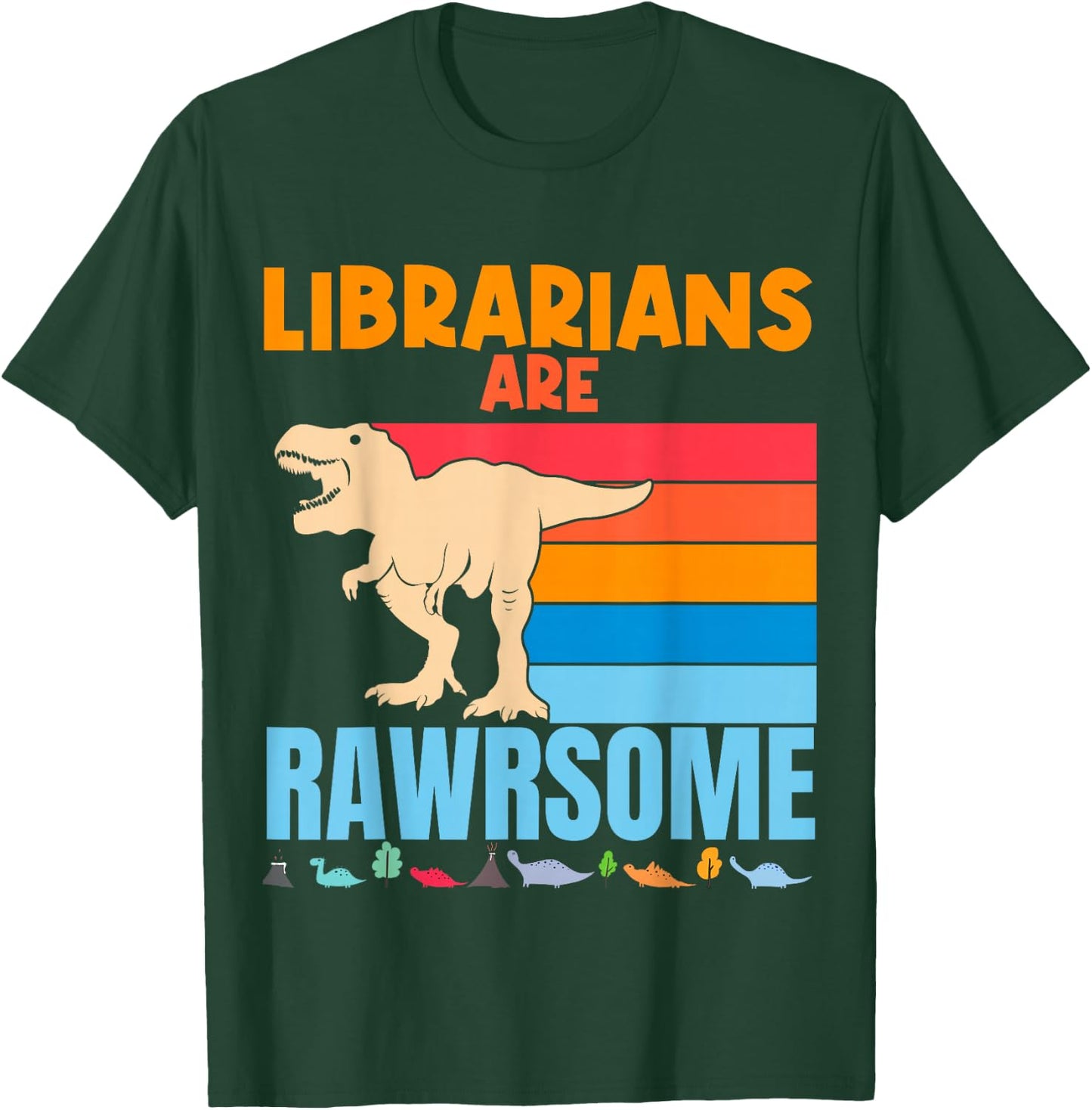 Librarians Are Awesome Dinosaur Retro Library Vintage Reader T-Shirt - T-Shirt | Forest
