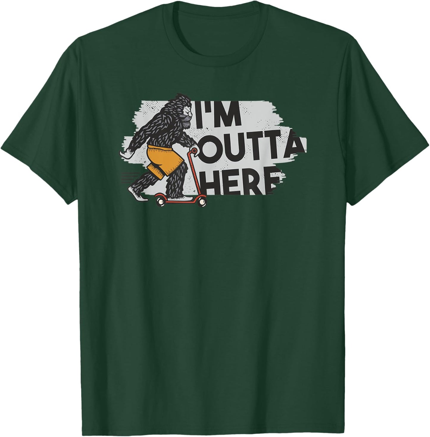Yeti Bigfoot Sasquatch - I'm Outta Here Riding Scooter T-Shirt - T-Shirt | Forest