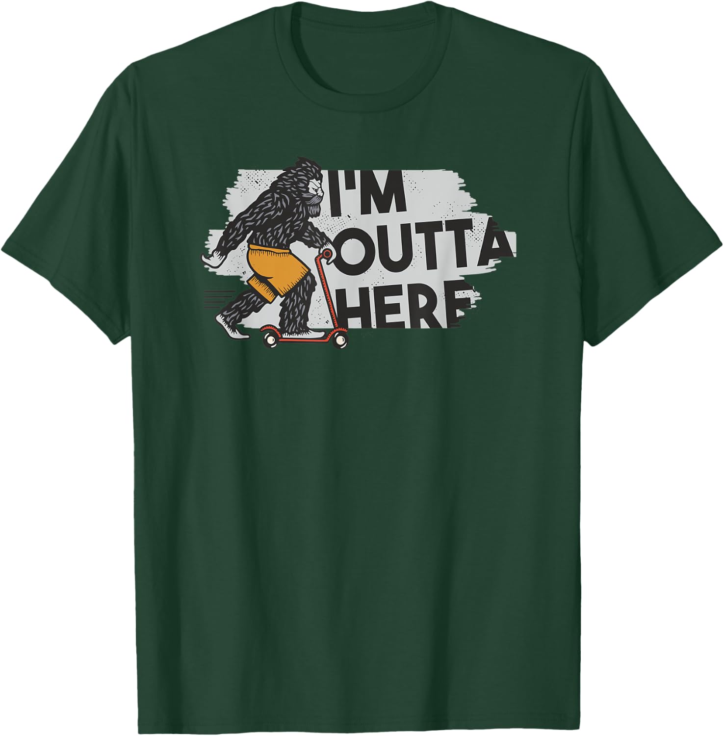 Yeti Bigfoot Sasquatch - I'm Outta Here Riding Scooter T-Shirt - T-Shirt | Forest