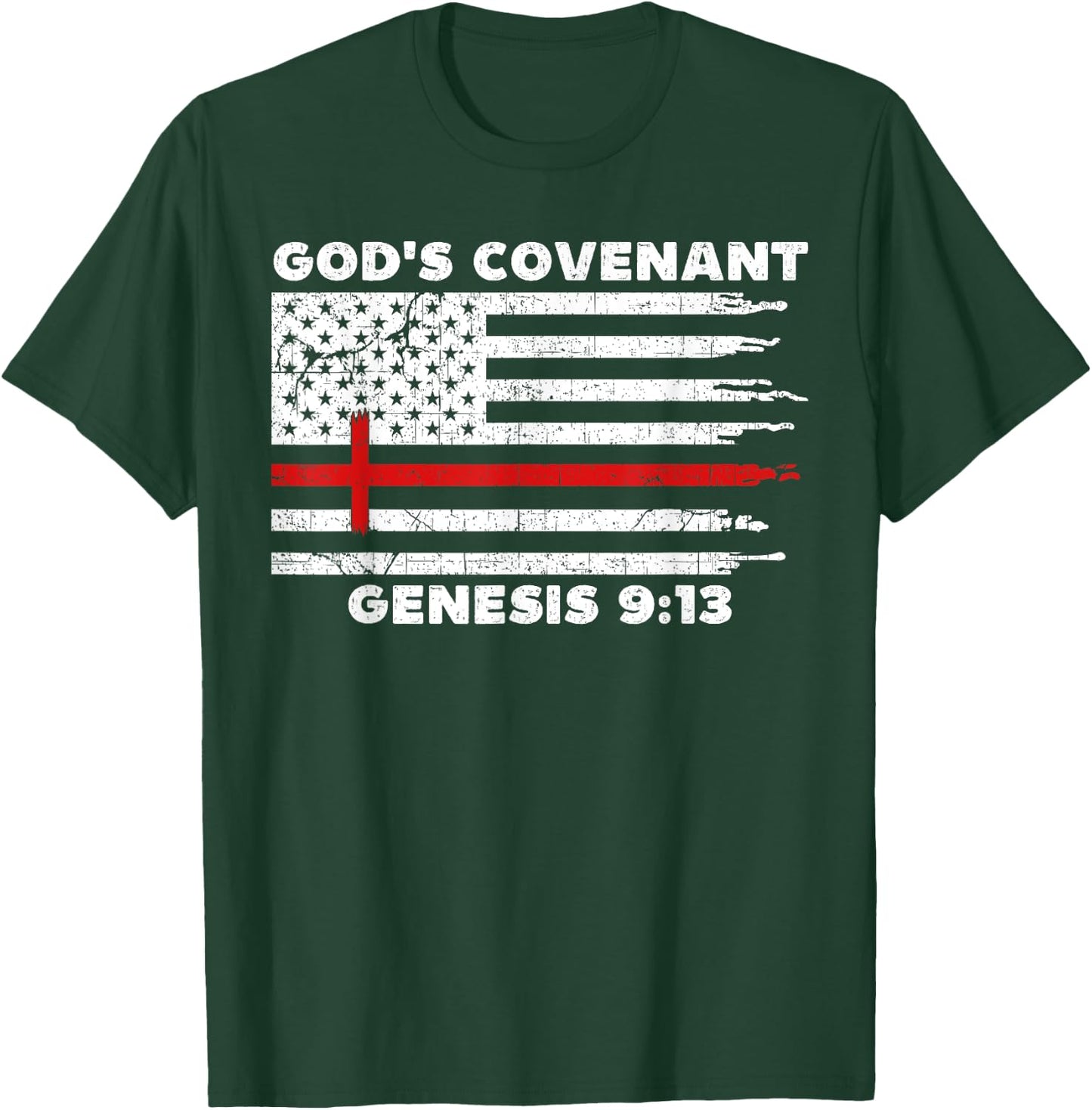 Gods Covenant Rainbow Genesis 9 13 Jesus Cross Bible Quote T-Shirt - T-Shirt | Forest