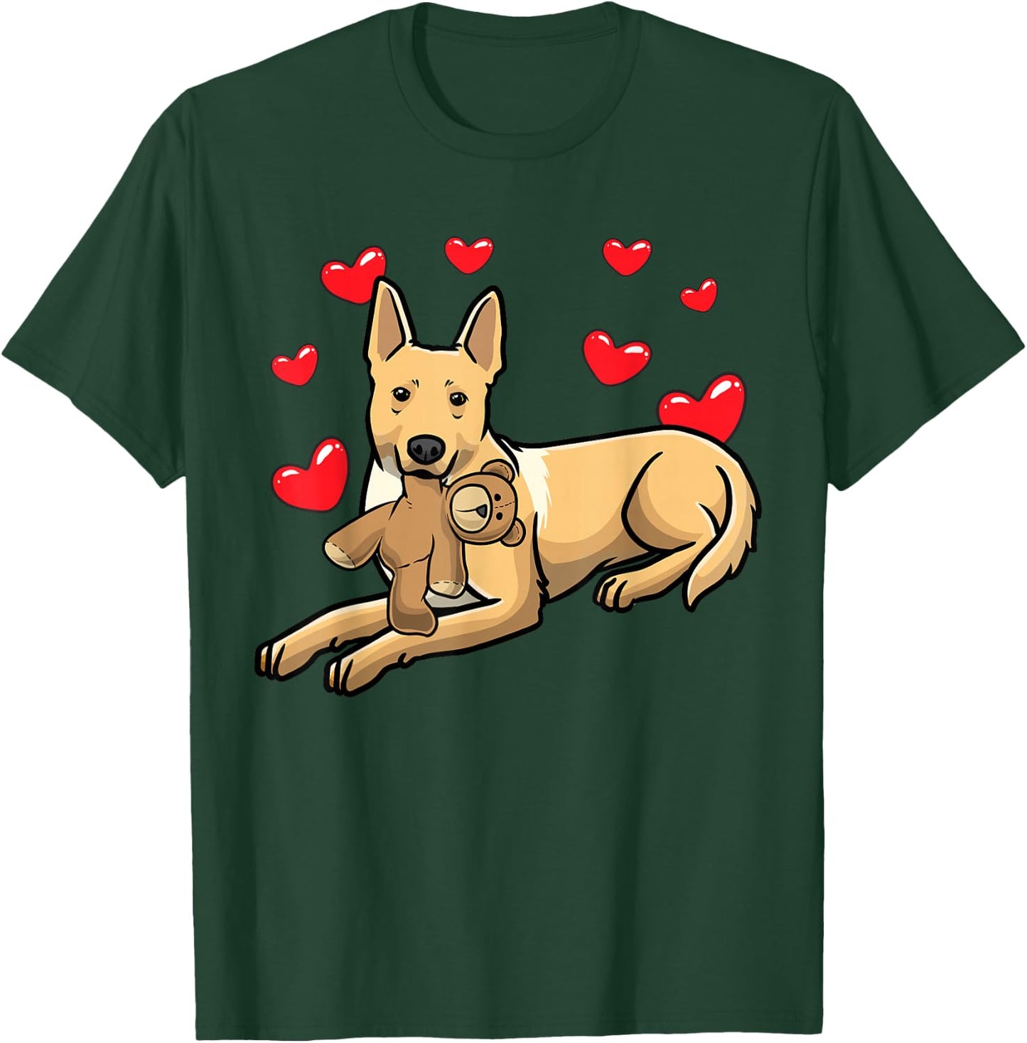 Carolina Dog Dog With Stuffed Animal And Hearts T-Shirt - T-Shirt | Forest