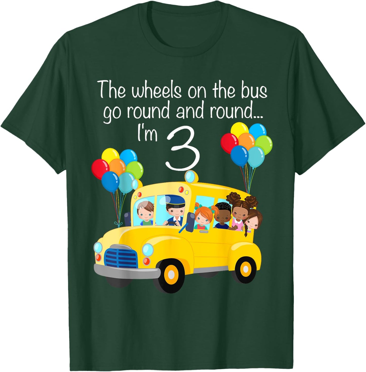 The Wheels On The Bus 3rd Birthday 3 Years Old Yellow Bus T-Shirt - T-Shirt | Forest