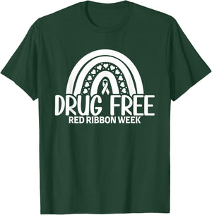 Red Ribbon Week Shirt Drug Free Rainbow Red Ribbon Week T-Shirt - T-Shirt | Forest
