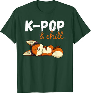 Kpop and chill, cute fennec fox k pop T-Shirt - T-Shirt | Forest