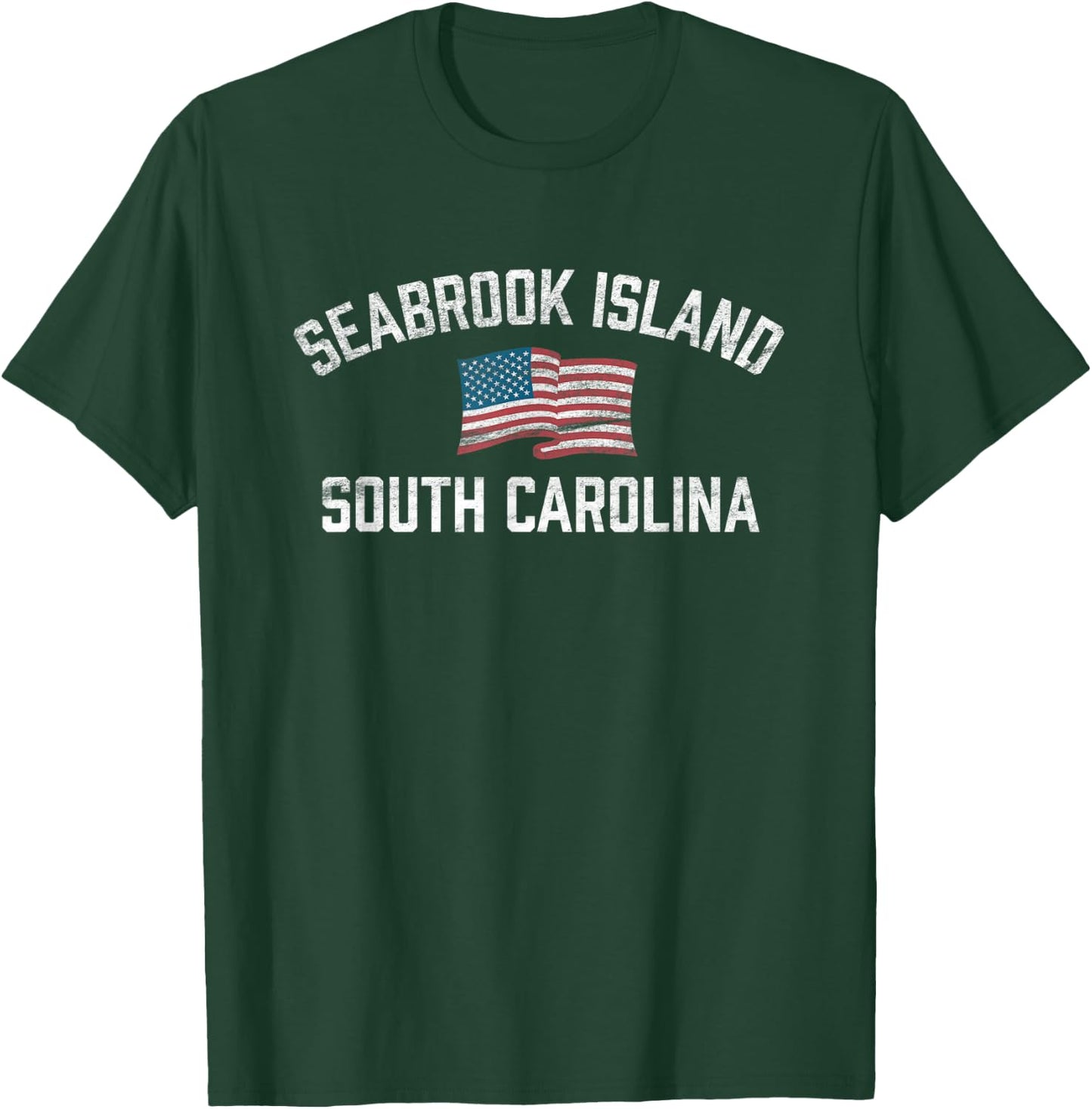 Seabrook Island South Carolina USA Flag White Vintage Women Kids Men T-Shirt - T-Shirt | Forest