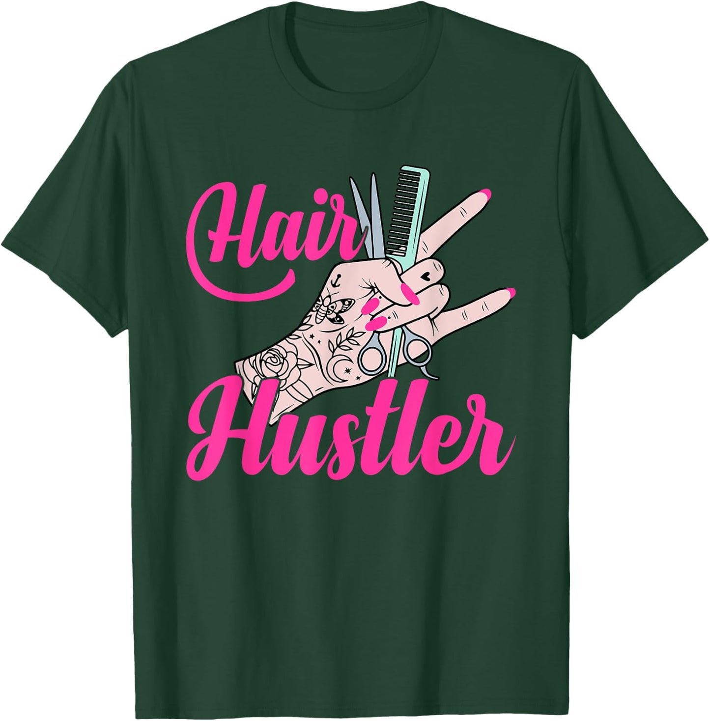 Hair Boss Hairstylist Hairdresser Scissors Hand Hair Hustler T-Shirt - T-Shirt | Forest