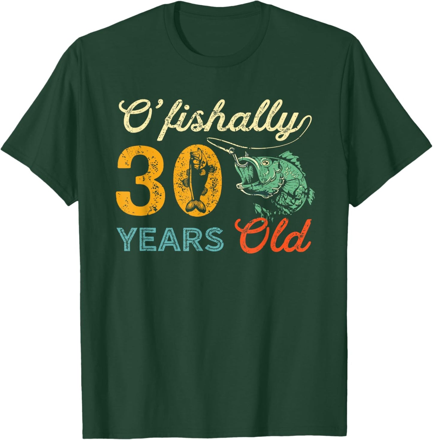 Retro 30th Birthday Fishing Gift Turning 30 Bass Fisherman T-Shirt - T-Shirt | Forest