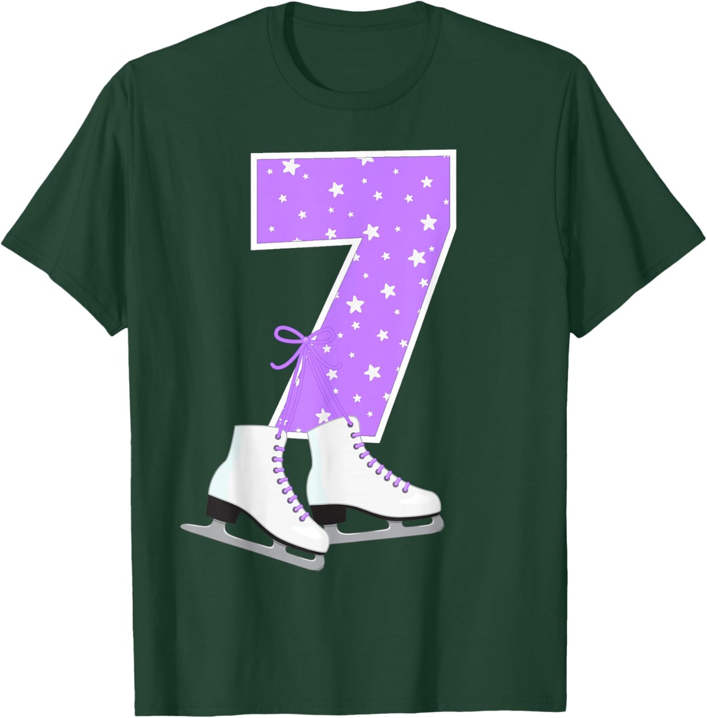 Kids Ice Skating 7 Years I'm 7 Birthday Girl Ice Skate Party T-Shirt - T-Shirt | Forest