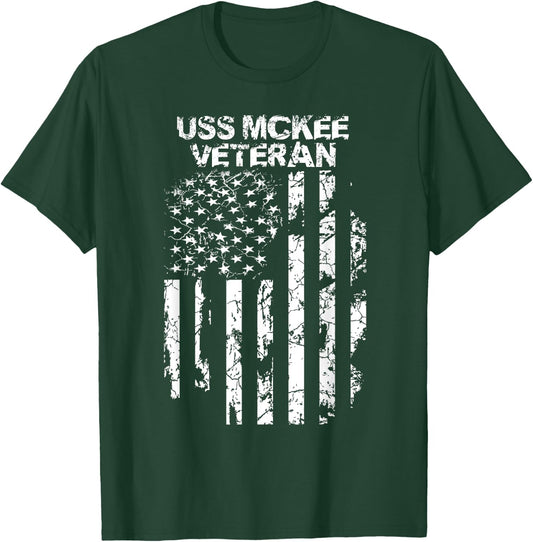 USS McKee Military Veteran Distressed USA Flag Women Men T-Shirt - T-Shirt | Forest
