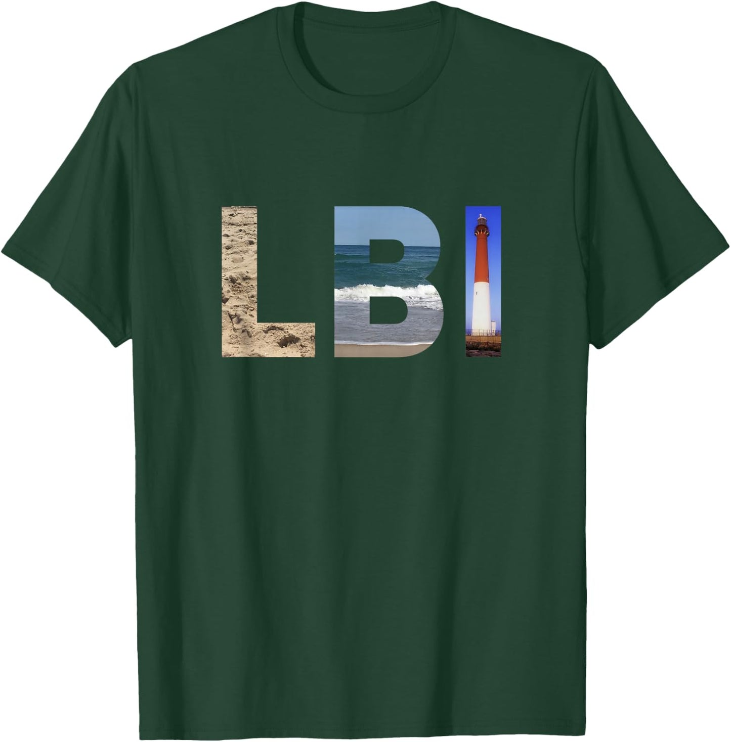 LBI: Long Beach Island, NJ Photo Beach, Ocean, Lighthouse T-Shirt - T-Shirt | Forest