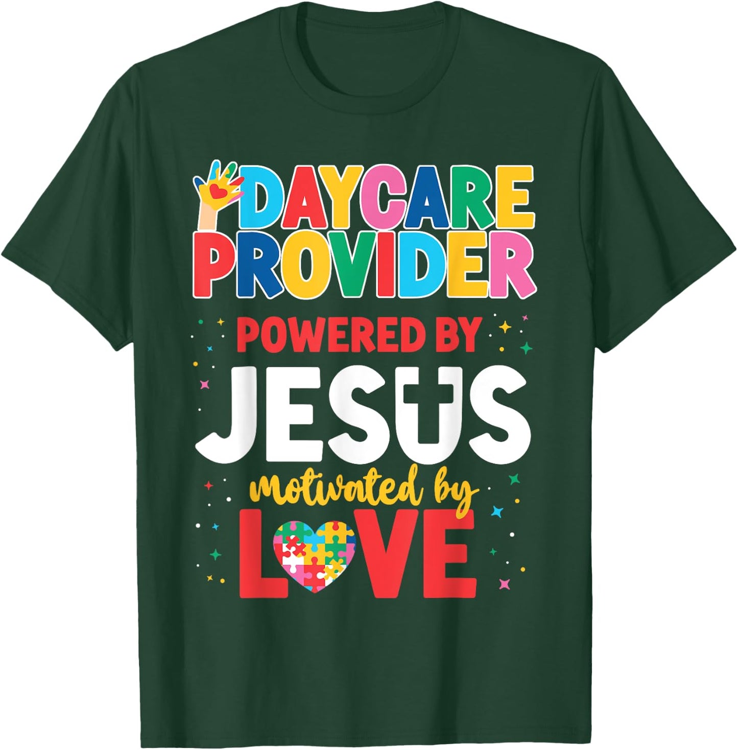 Childcare Daycare Provider Teacher Babysitter Jesus Faith Men Women Girls Kids T-Shirt - T-Shirt | Forest