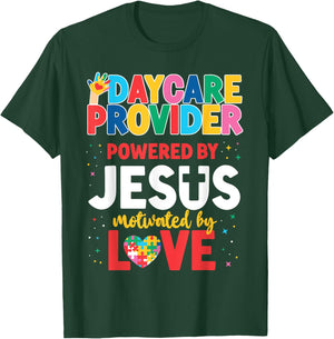 Childcare Daycare Provider Teacher Babysitter Jesus Faith Men Women Girls Kids T-Shirt - T-Shirt | Forest