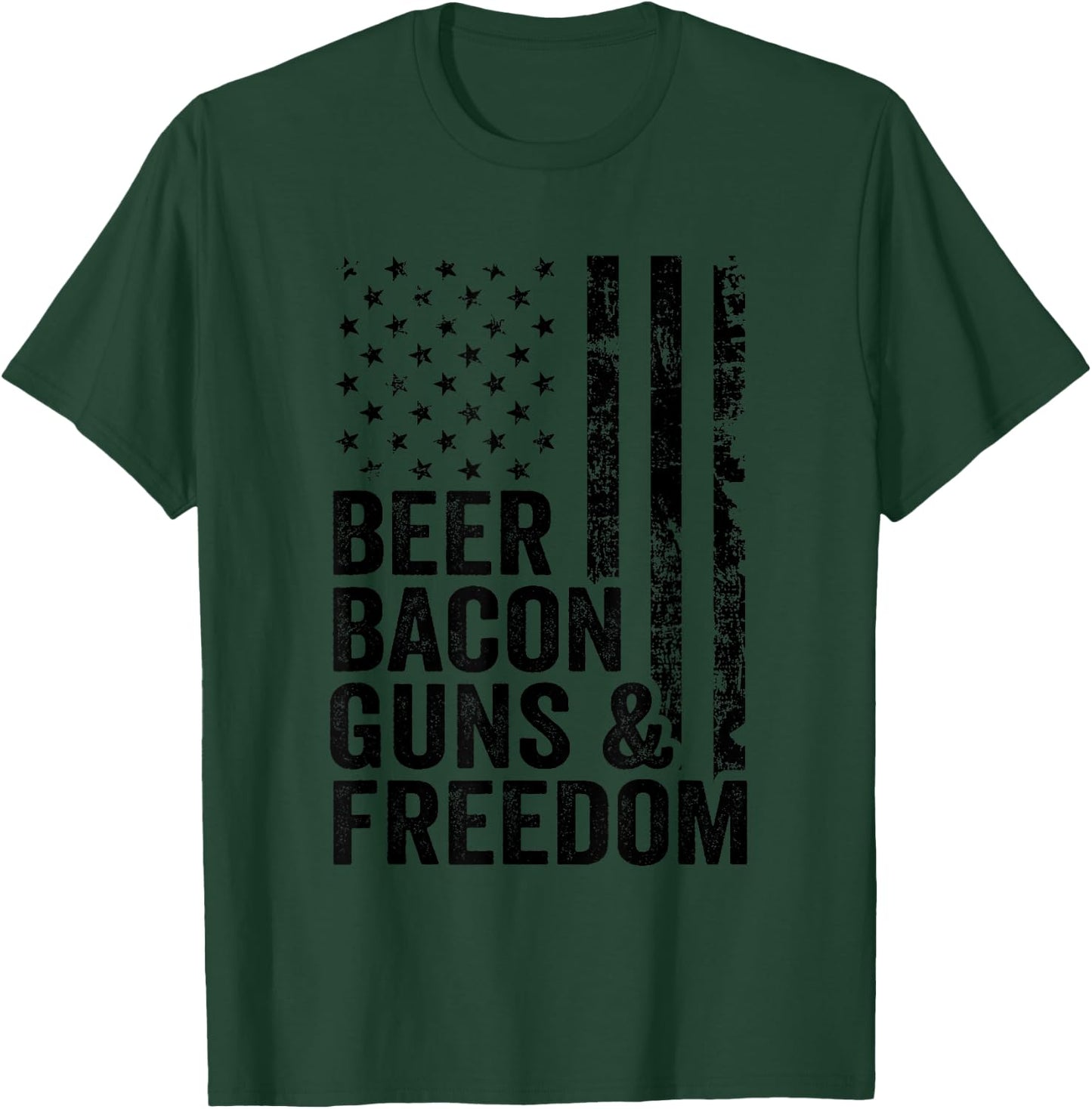 Beer Bacon Guns & Freedom / USA BBQ American Flag Drinking T-Shirt - T-Shirt | Forest
