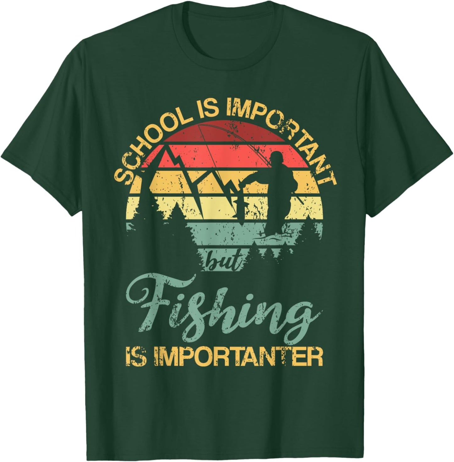 School Is Important But Fishing Is Importanter Youth Kids T-Shirt - T-Shirt | Forest