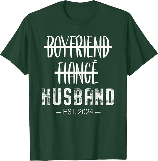 Boyfriend Fiance Husband Just Married 2024 Groom's Wedding T-Shirt - T-Shirt | Forest