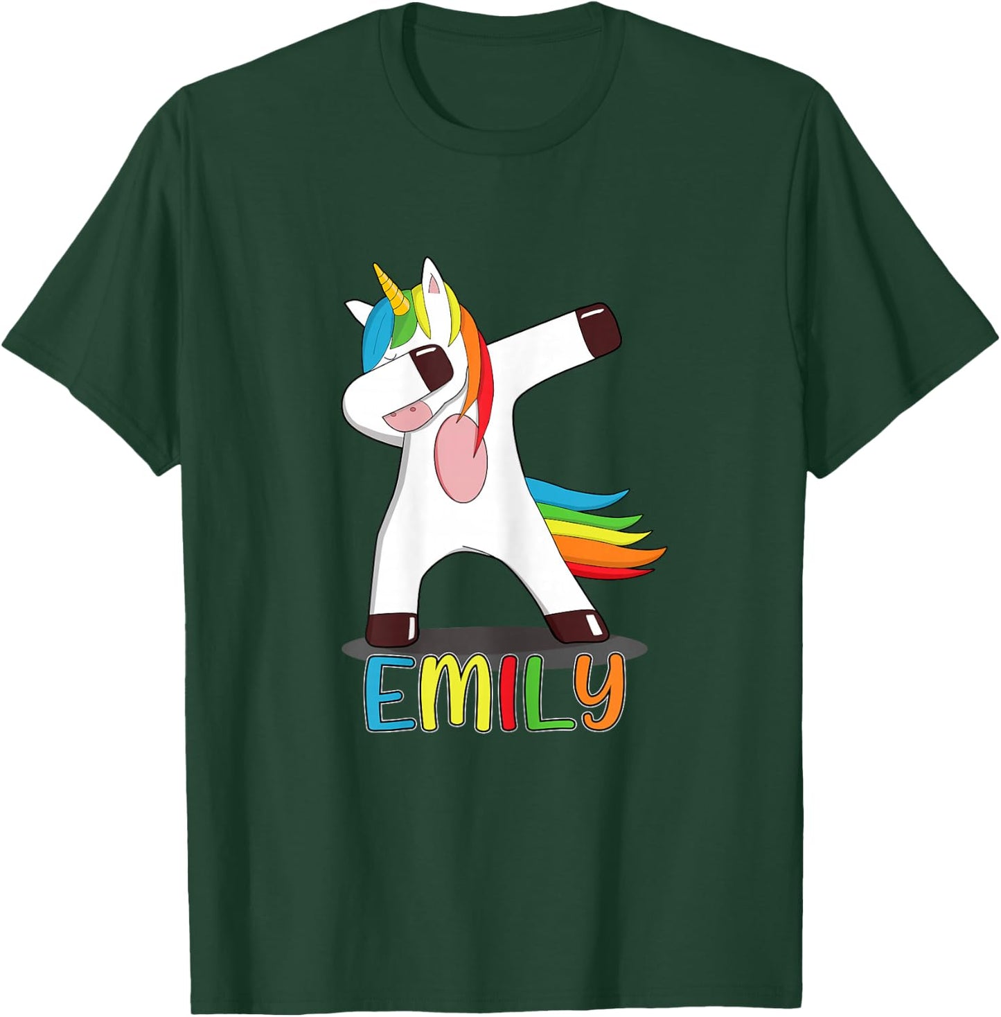 Emily Name - First Name Emily - Colourful Dabbing Unicorn T-Shirt - T-Shirt | Forest