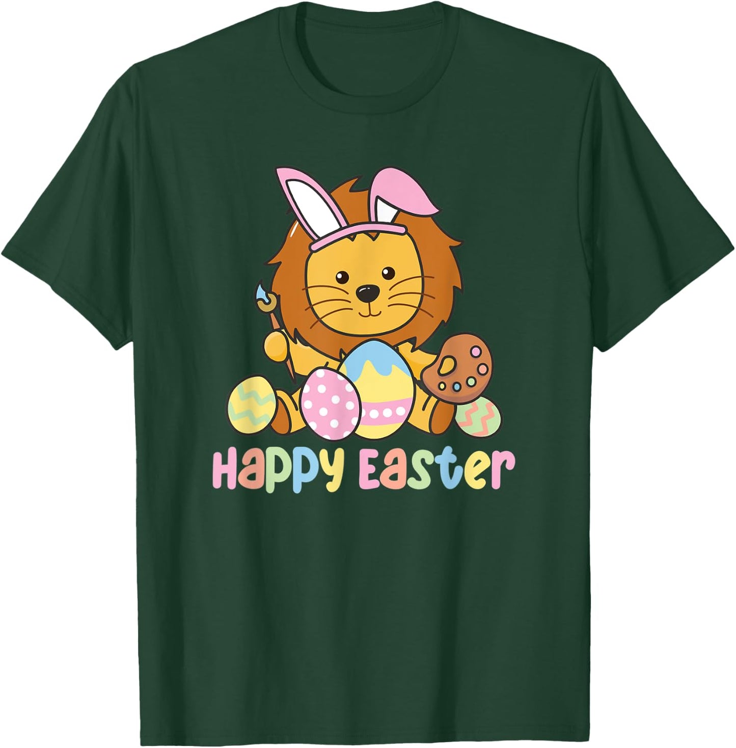 Happy Easter Cute Lion At Easter With Easter Eggs T-Shirt - T-Shirt | Forest