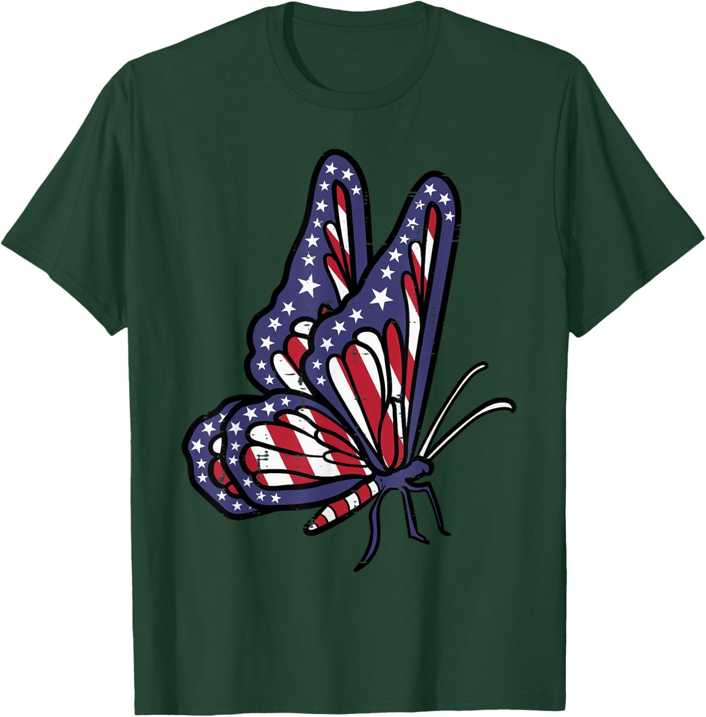 US American Flag Butterfly Memorial Day 4th July Of Patriot T-Shirt - T-Shirt | Forest