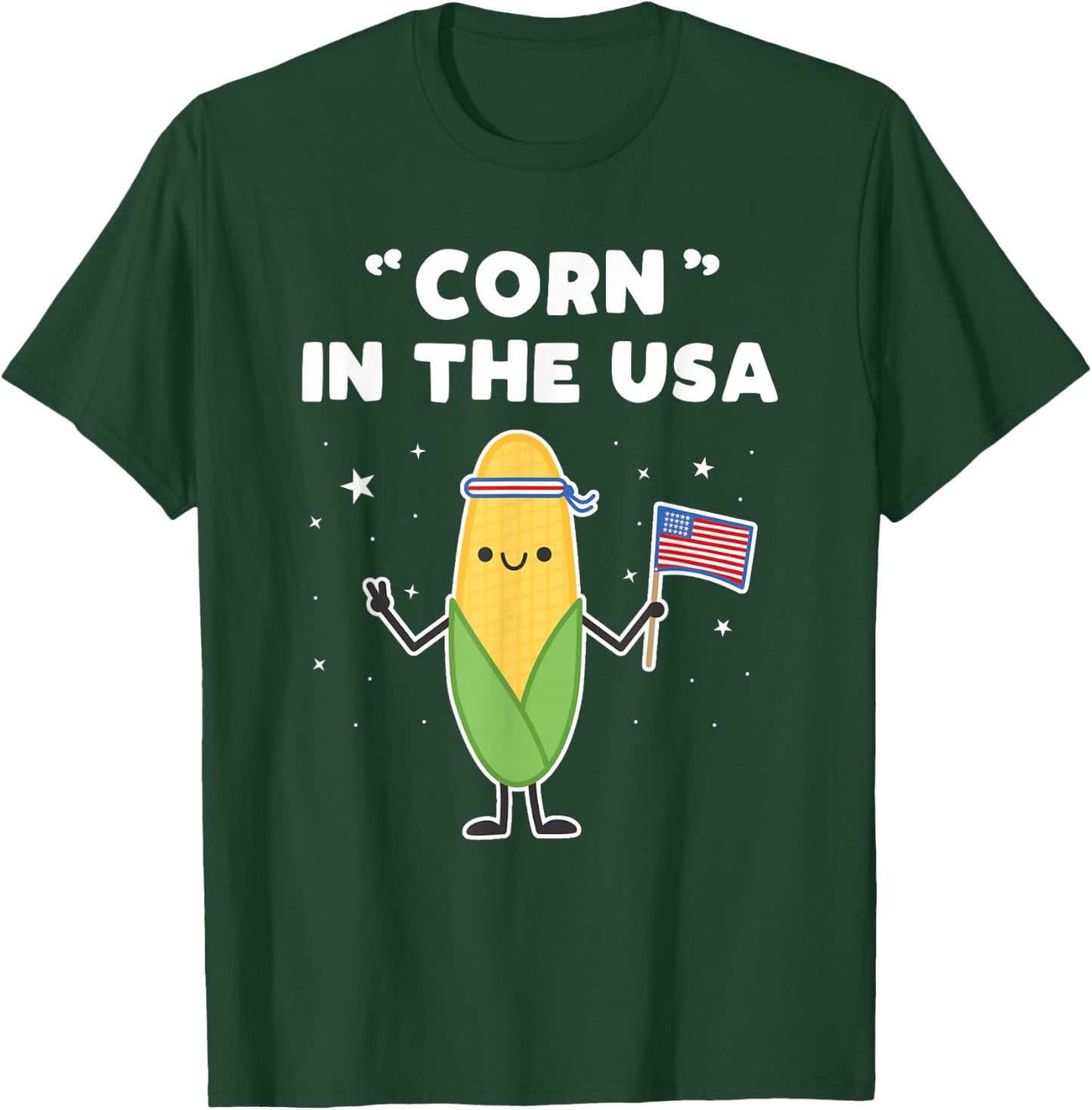 Funny Corn in the USA 4th of July Vegetable Patriot Pun T-Shirt - T-Shirt | Forest