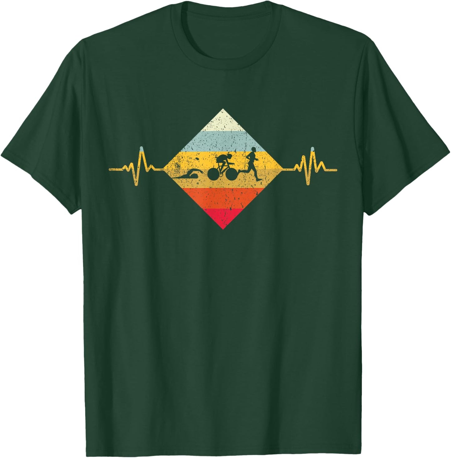 Vintage Triathlon Swim Bike Run Triathlete Heartbeat T-Shirt - T-Shirt | Forest