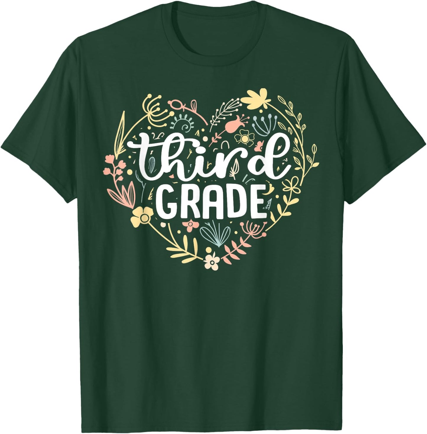 3rd Third Grade Floral Heart Back To School Teacher Girls T-Shirt - T-Shirt | Forest