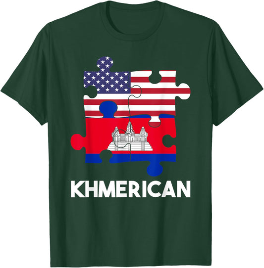 Cambodia Cambodian Khmer Proud Flag America American DNA T-Shirt - T-Shirt | Forest