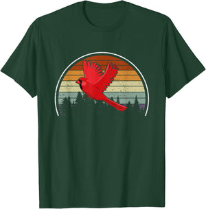 Birdwatcher Bird Lover Nature Bird Retro Red Cardinal T-Shirt - T-Shirt | Forest