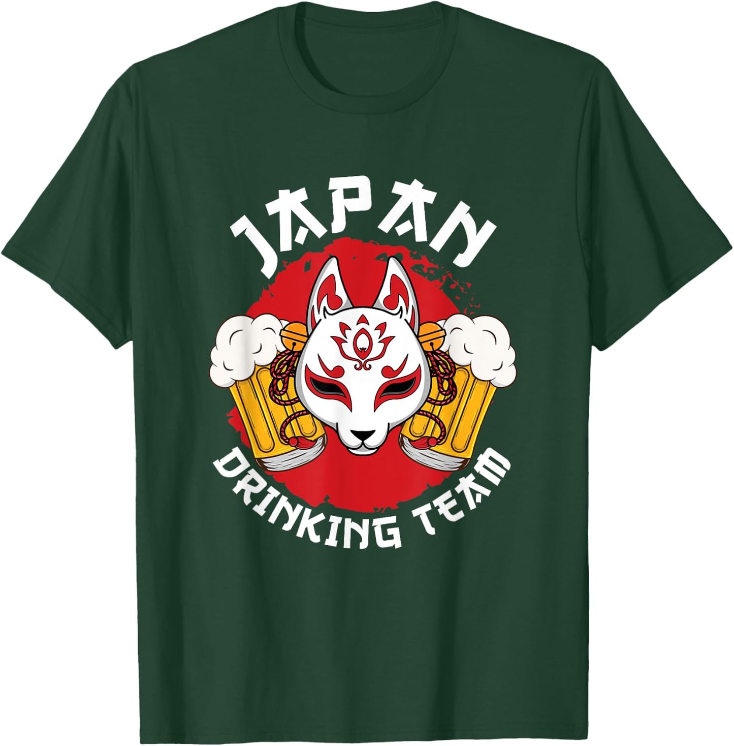 Japan Drinking Team Beer Alcohol Pub Party Kitsune Mask Flag T-Shirt - T-Shirt | Forest
