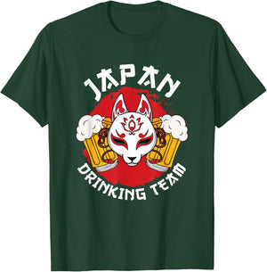 Japan Drinking Team Beer Alcohol Pub Party Kitsune Mask Flag T-Shirt - T-Shirt | Forest