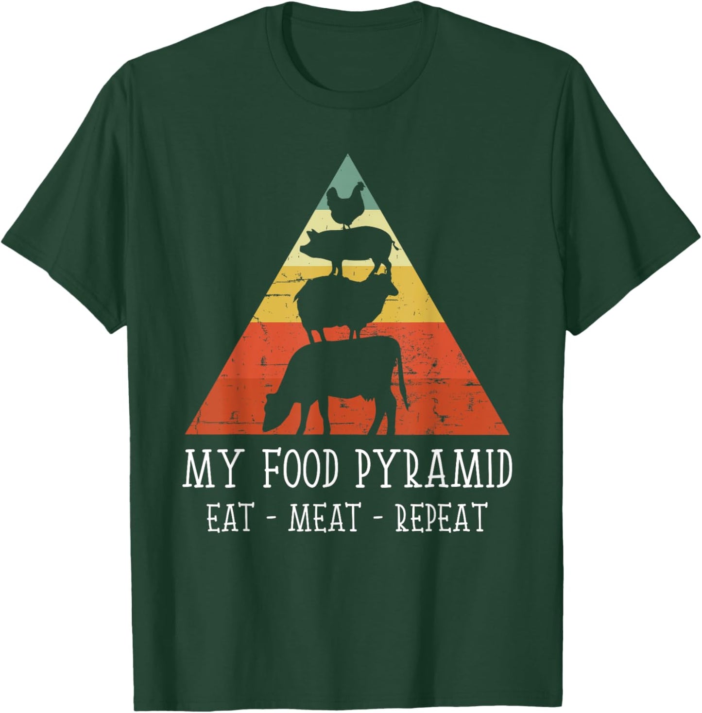 Vintage My Food Pyramid Eat Meat Repeat BBQ Lover BBQ Chef T-Shirt - T-Shirt | Forest