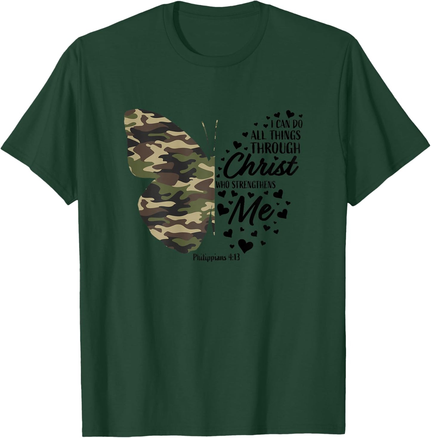 Cute Green Military Camo Butterfly Christian Religious Verse T-Shirt - T-Shirt | Forest