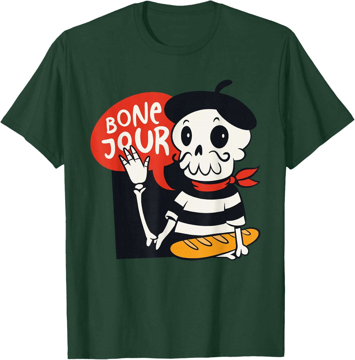 French Halloween Shirt Bone-Jour Shirt Halloween Skeleton T-Shirt - T-Shirt | Forest
