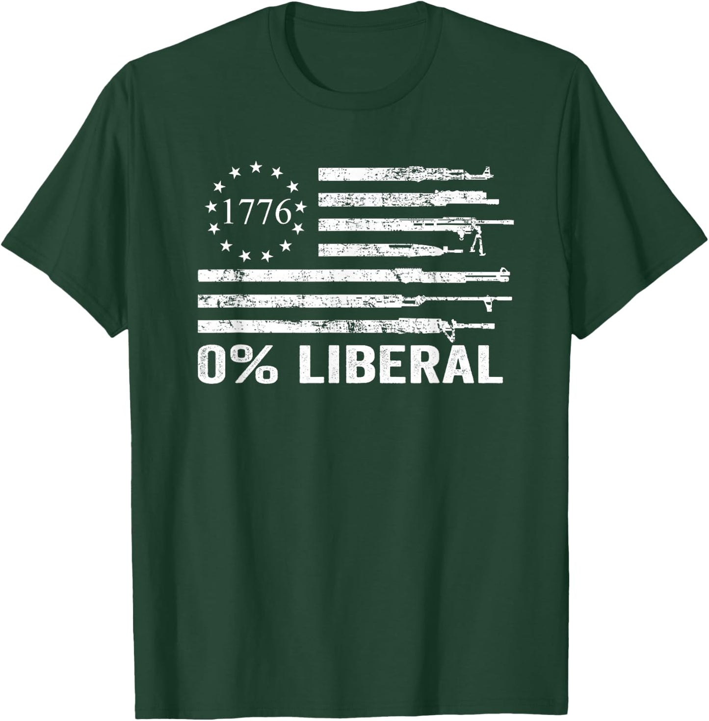 0% Liberal Zero Percent - Funny Pro Gun USA Guns Flag T-Shirt - T-Shirt | Forest