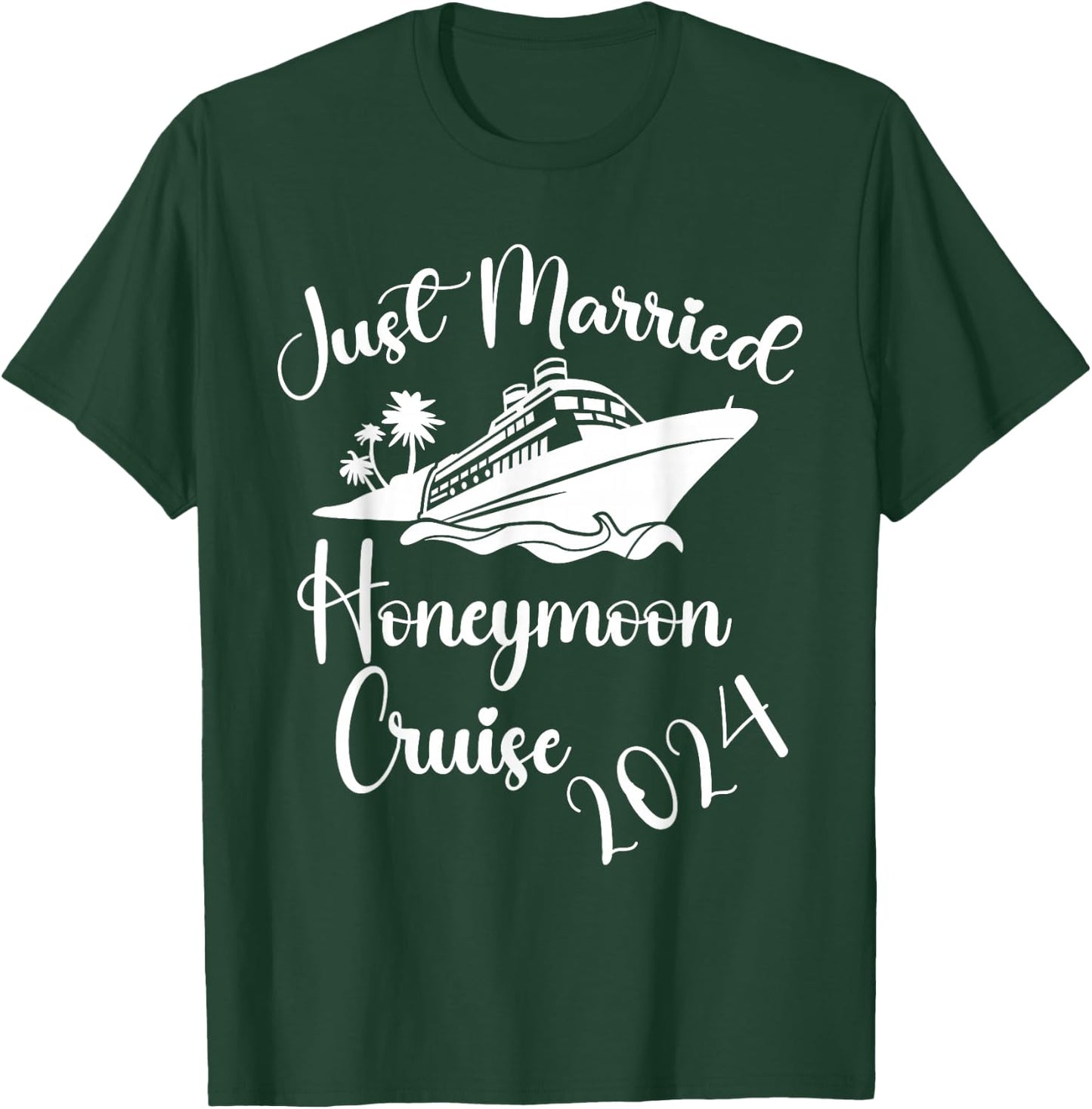Just Married 2024 Wedding Ring Matching Honeymoon Cruise T-Shirt - T-Shirt | Forest