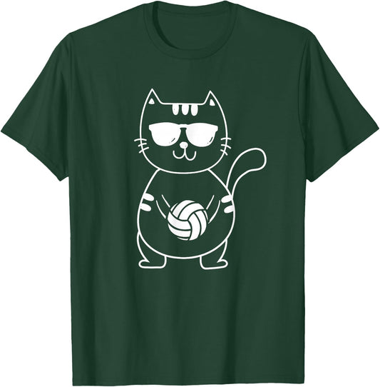 Volleyball Cat - Volleyball Team Beach Volleyball Player Men Women Girls Kids T-Shirt - T-Shirt | Forest