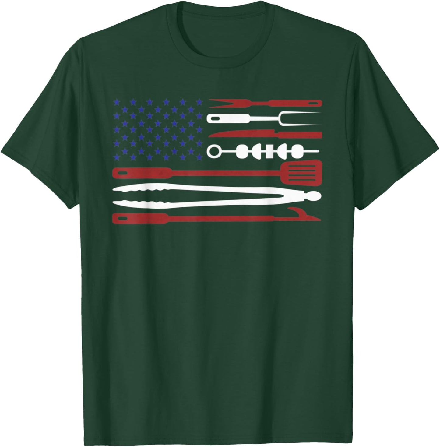 BBQ Tool Set 4th of July US Flag USA Independence Day T-Shirt - T-Shirt | Forest