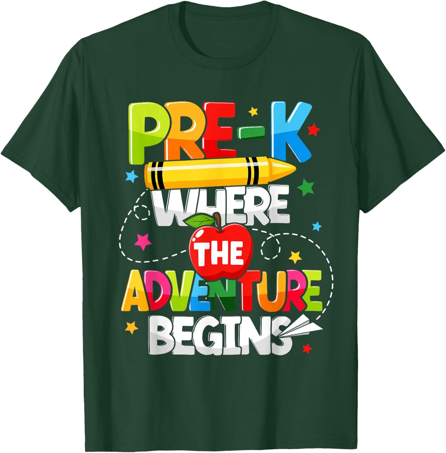 Pre-K Where The Adventure Begins Back To School Teacher Men Women Girls Kids T-Shirt - T-Shirt | Forest