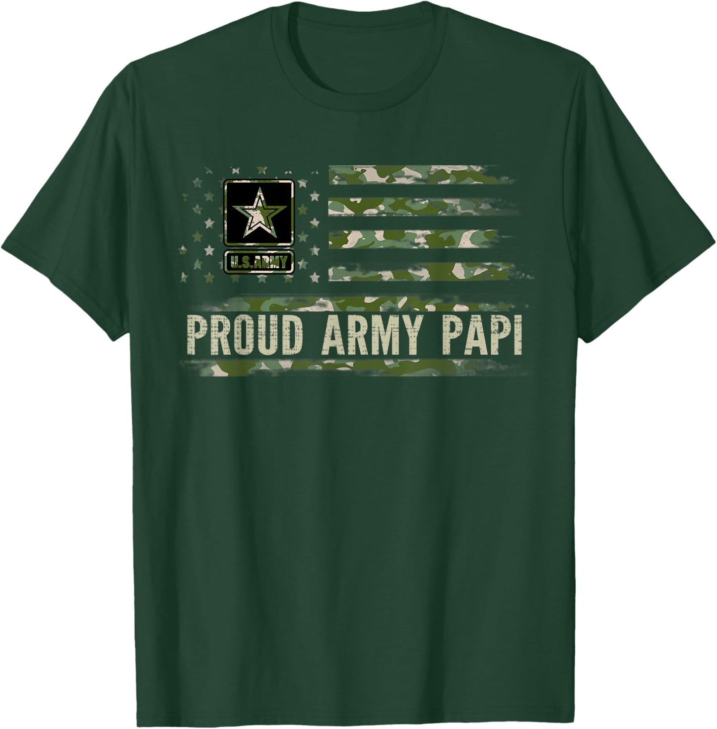 Vintage Proud Army Papi Camo American Flag Veteran Gift Women Kids Men T-Shirt - T-Shirt | Forest