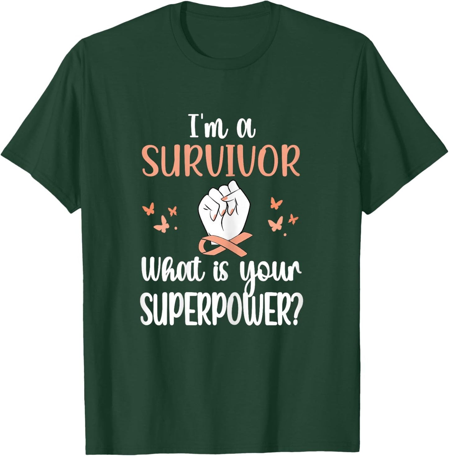 Uterine Cancer Survivor | Peach Ribbon Endometrial Cancer T-Shirt - T-Shirt | Forest