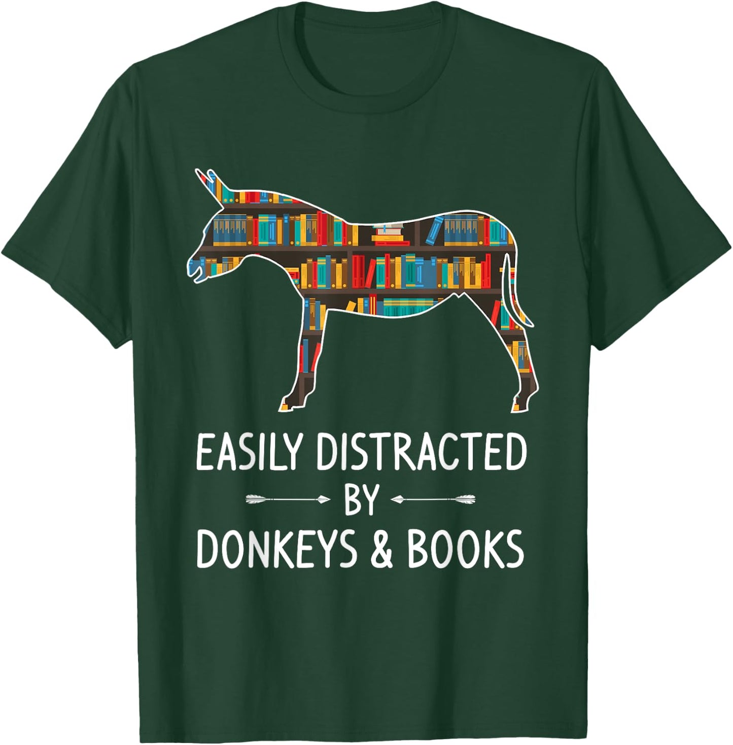 Easily Distracted By Donkeys & Books Lover Gift Jackass Mule T-Shirt - T-Shirt | Forest